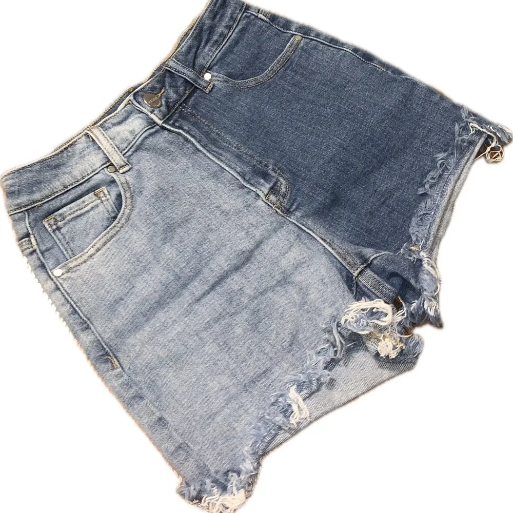 Risen Dual Tone Colorblock Blue Jean Denim Shorts High - Image 6