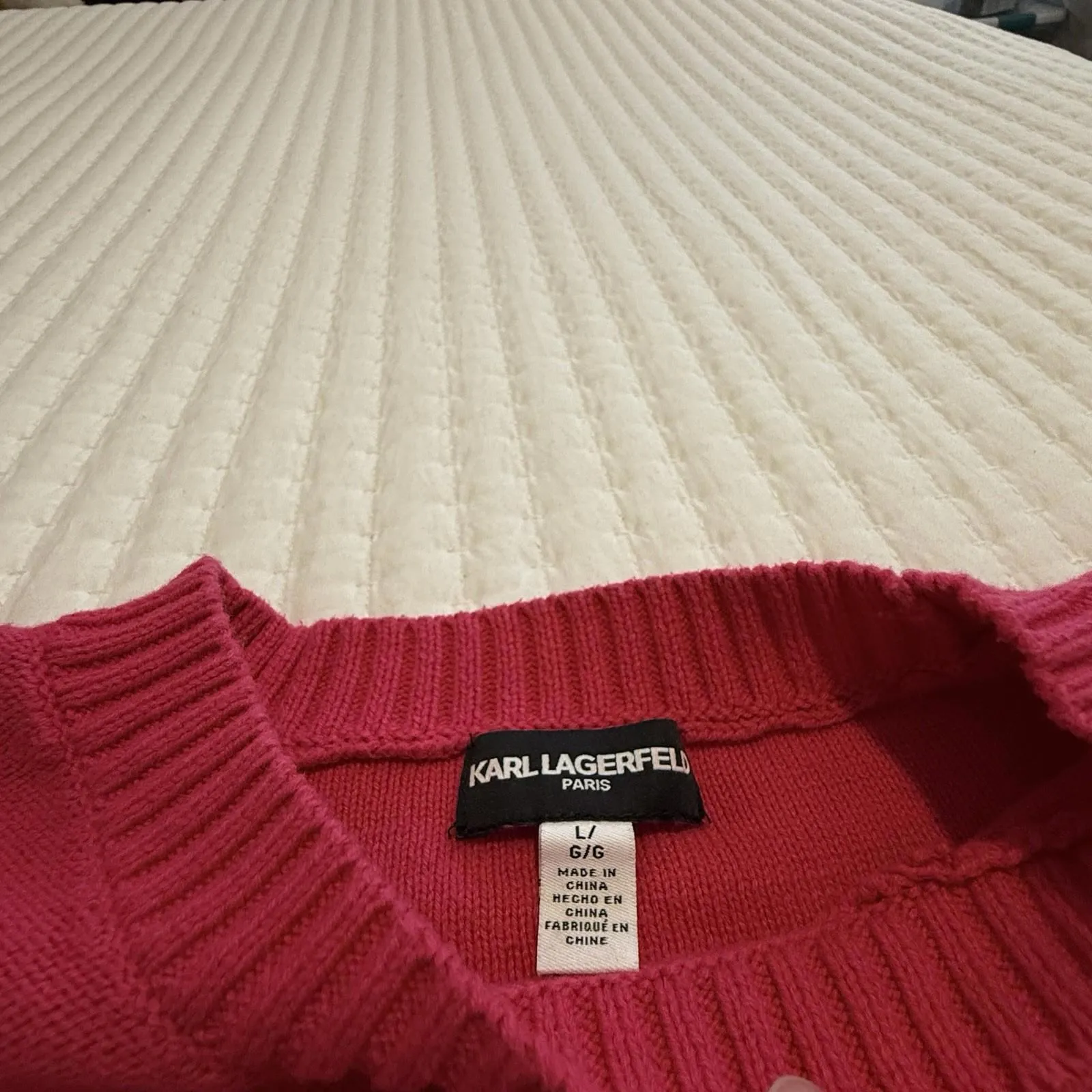 Karl Lagerfeld  Eiffel Tower Pink / Black Pullover Knit Sweater Sz L Large - Image 13