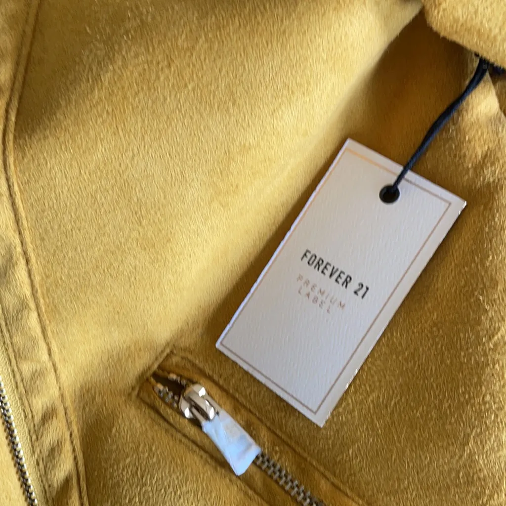 NWT Forever 21  Yellow Faux Fur-trim Moto Jacket - Image 9