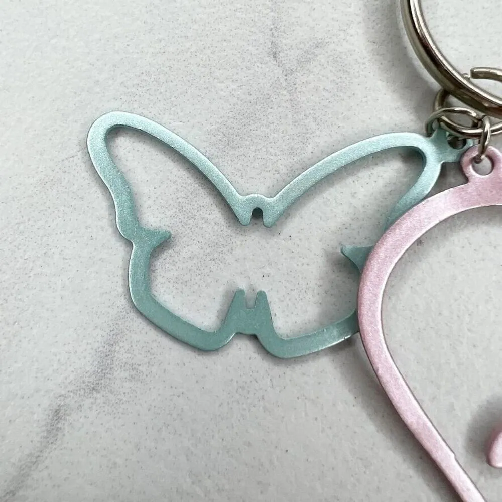 Pastel Pink and Blue Heart Love Butterfly Cut Out Keychain Keyring - Image 8