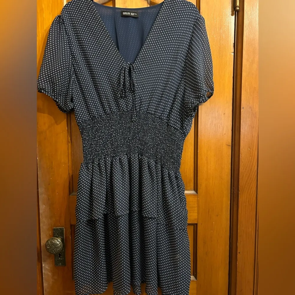 BloomChic Tiered Blue/White Polka Dot Dress, Peephole, Tie, shirred waist - Image 6