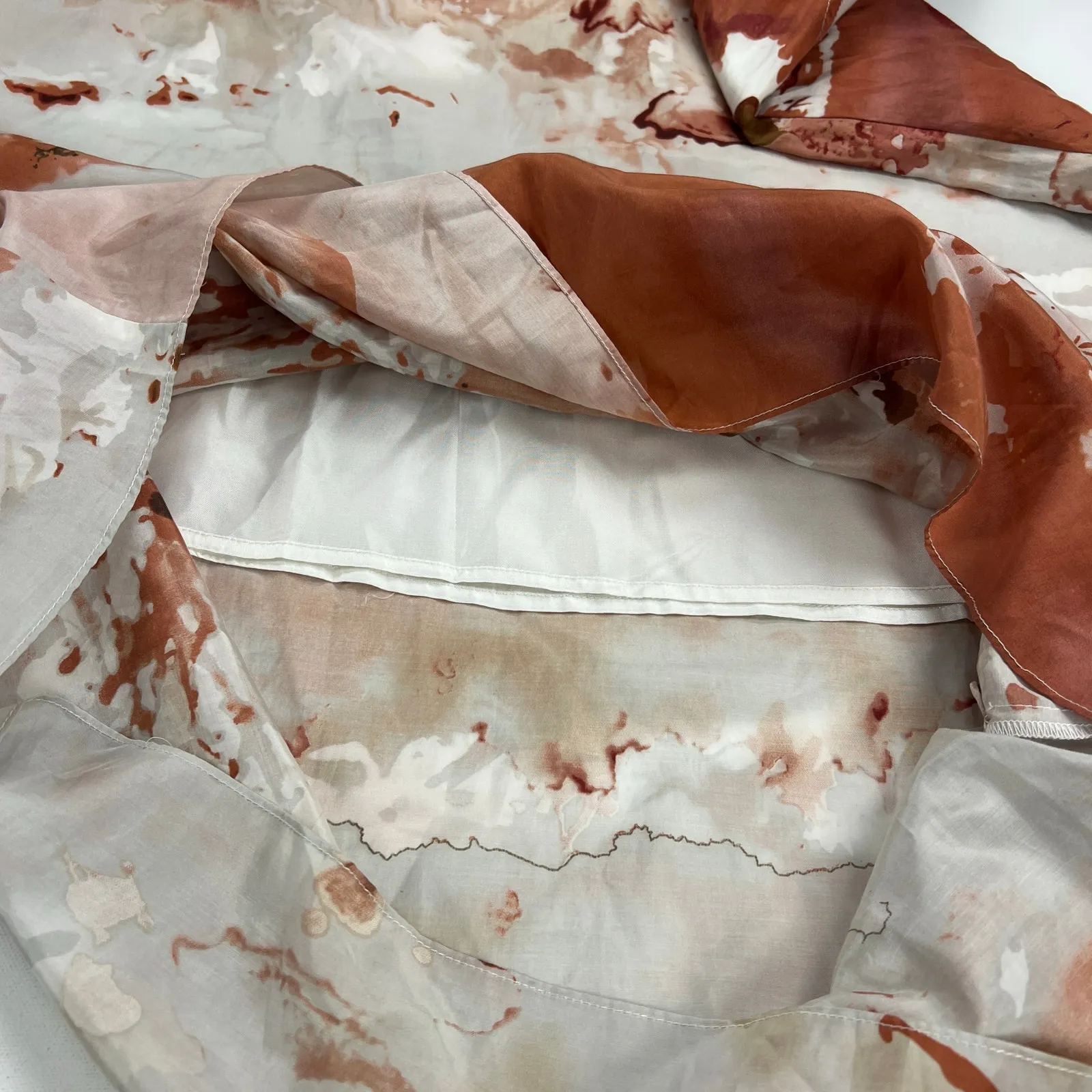 Vivienne Tam Watercolor Abstract Silk Blend Maxi Skirt Terra Cotta Cream Size 8 - Image 9