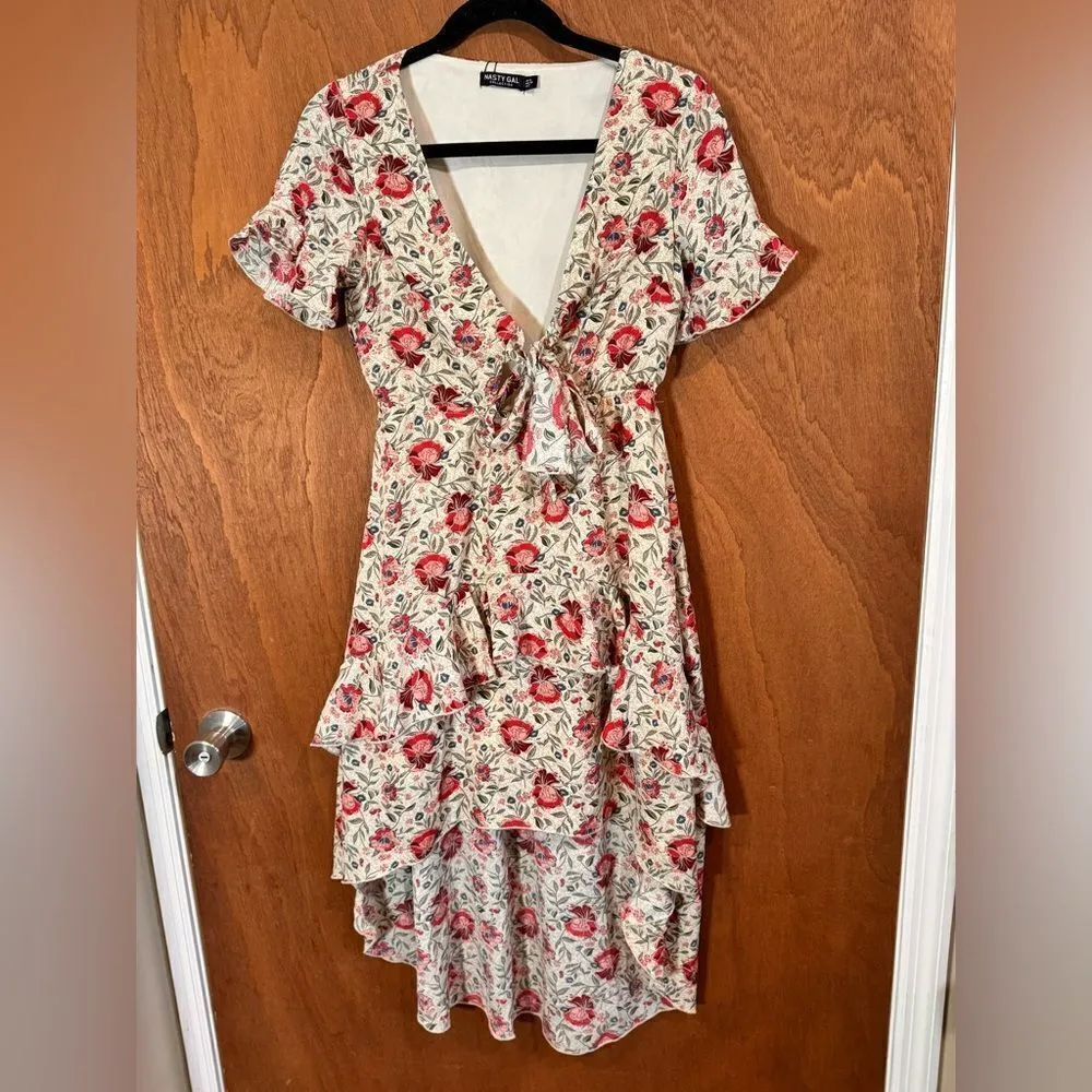 NWT Nasty Gal‎ Floral V Neck Playing for Flower hi Low Midi Dress Size 2 Blue - Image 15