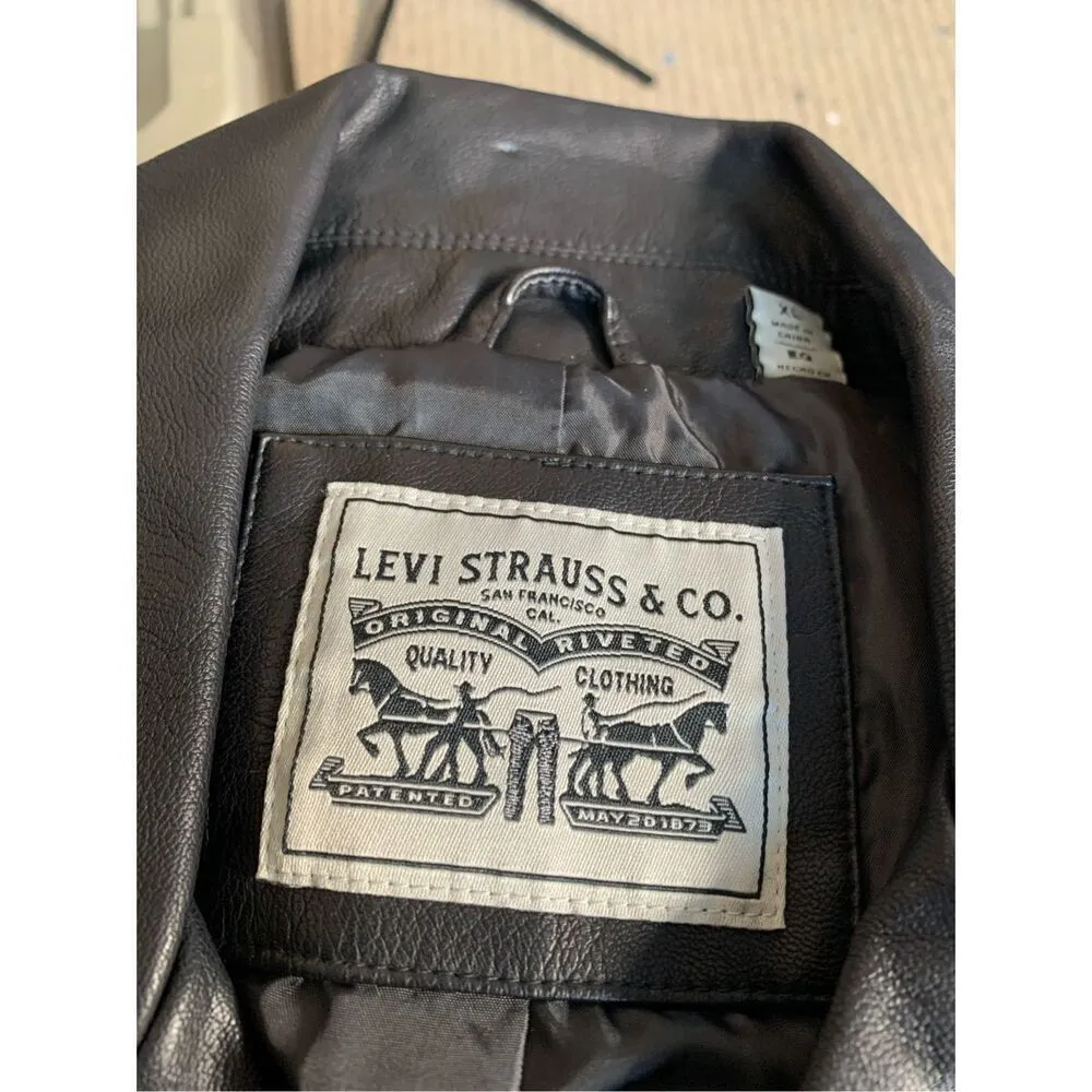Levi’s NWT Faux Leather Moto Jacket Black Ribbed Hem Asymmetrical Zip Size XL - Image 10