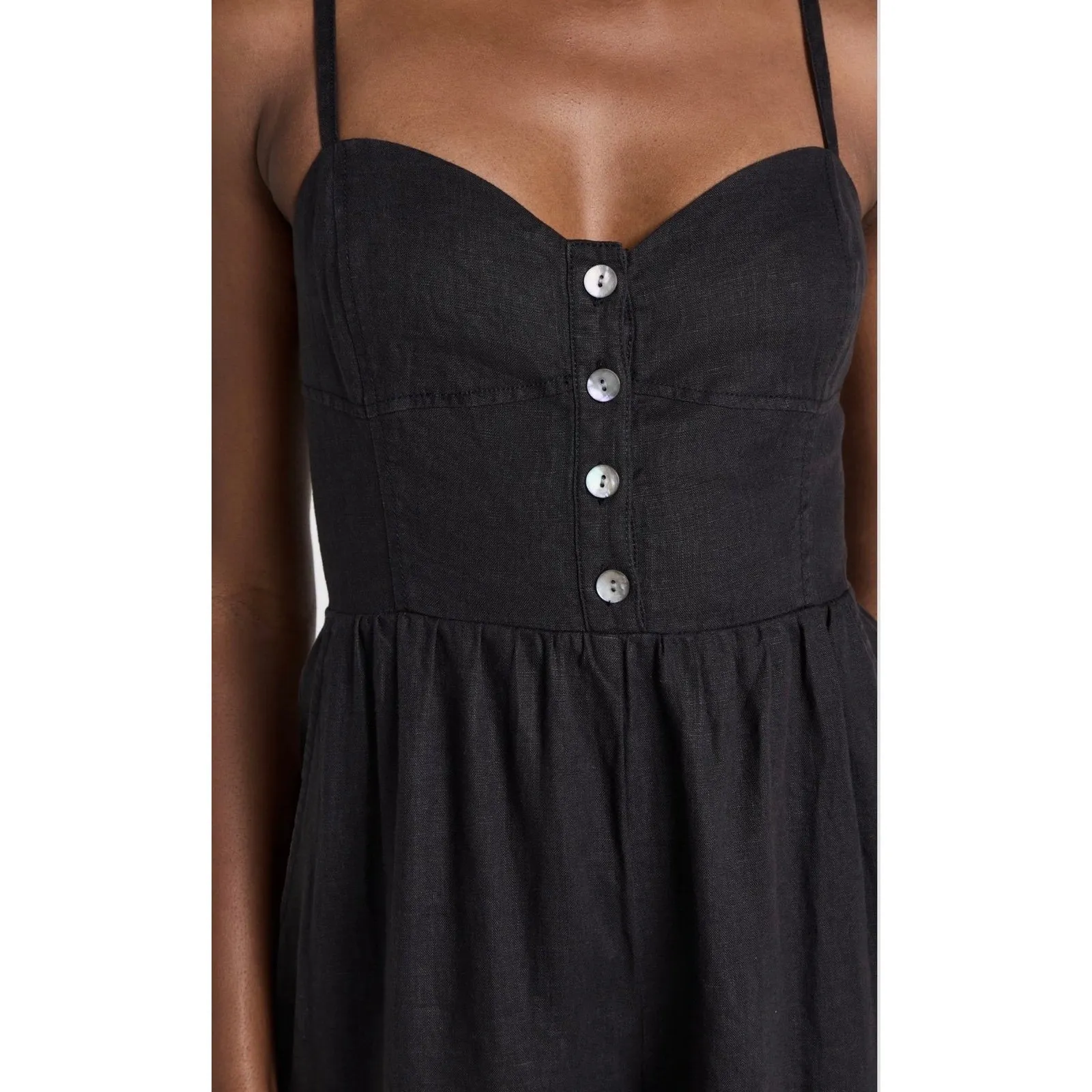 Madewell‎ 100% Linen Black Button Front Wide Leg Jumpsuit Women's 2 - Image 3