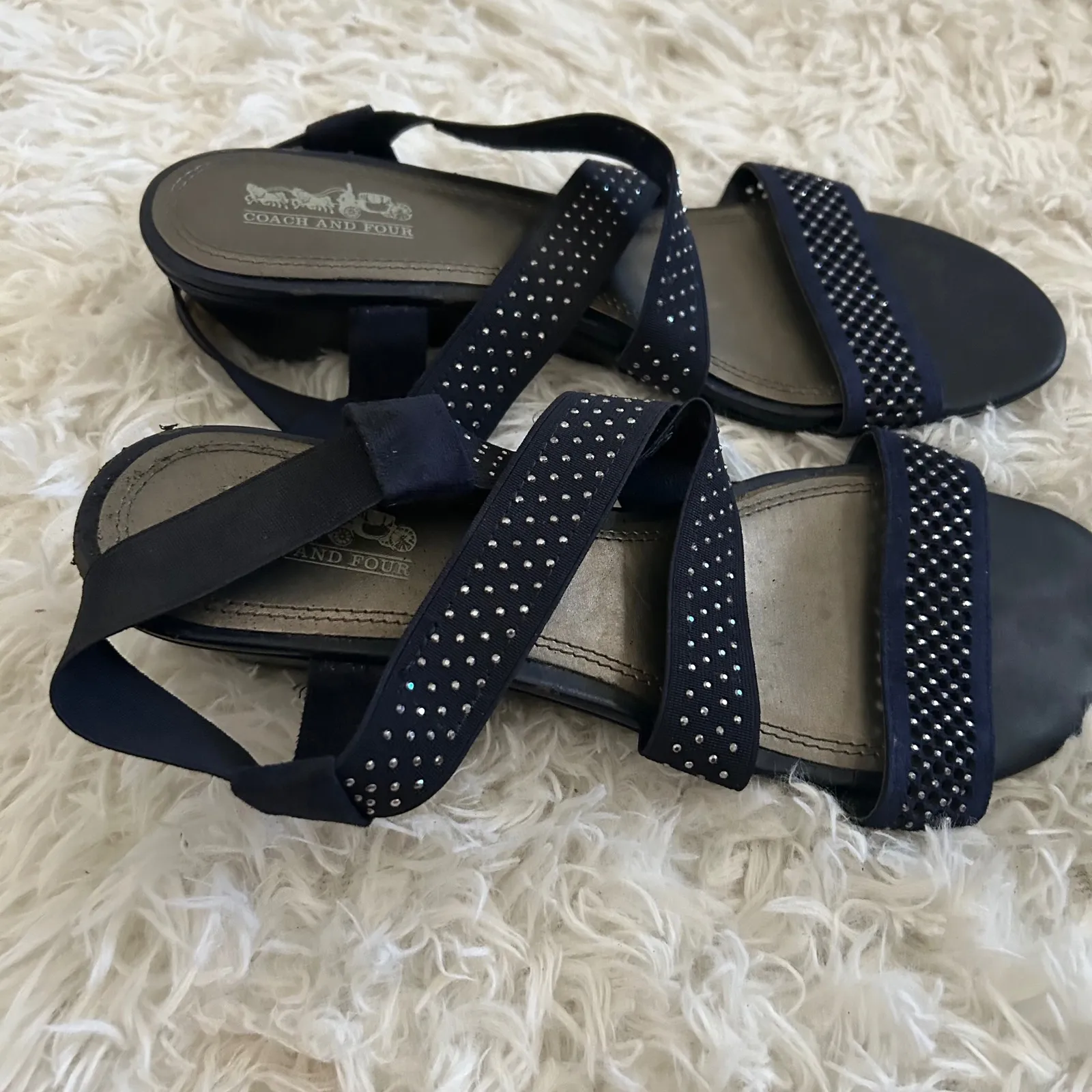Coach and Four Studded Wedge Sandals‎ Navy Blue Strappy Comfort Size 10 - Image 2