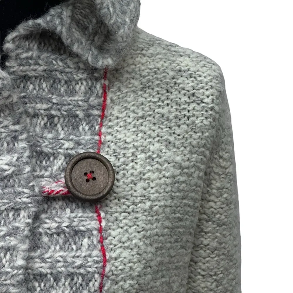 Free People Cardigan Hooded‎ BiG Button Front Sweater Women's SZ Large Soft Wool - Image 2