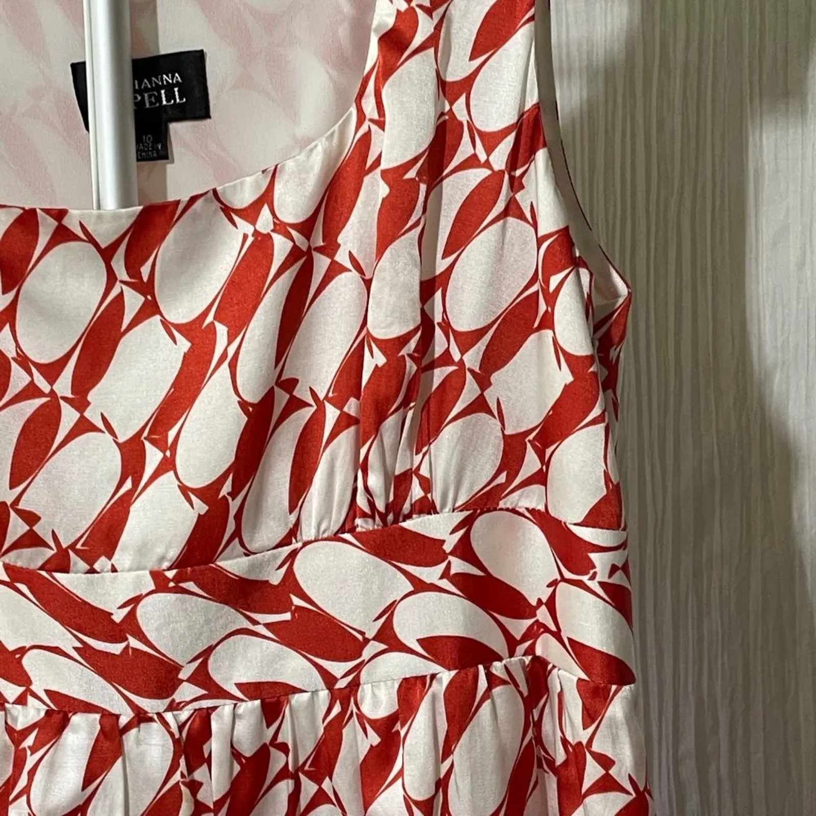 Adrianna Papell Dress Silk Blend Sleeveless Lined Dress Coral and White - Image 4