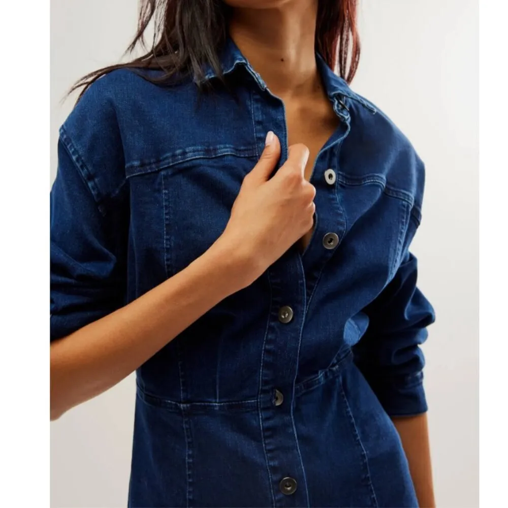 #46 NWT Free People Amber Denim Dress in Dark Indigo - Image 2