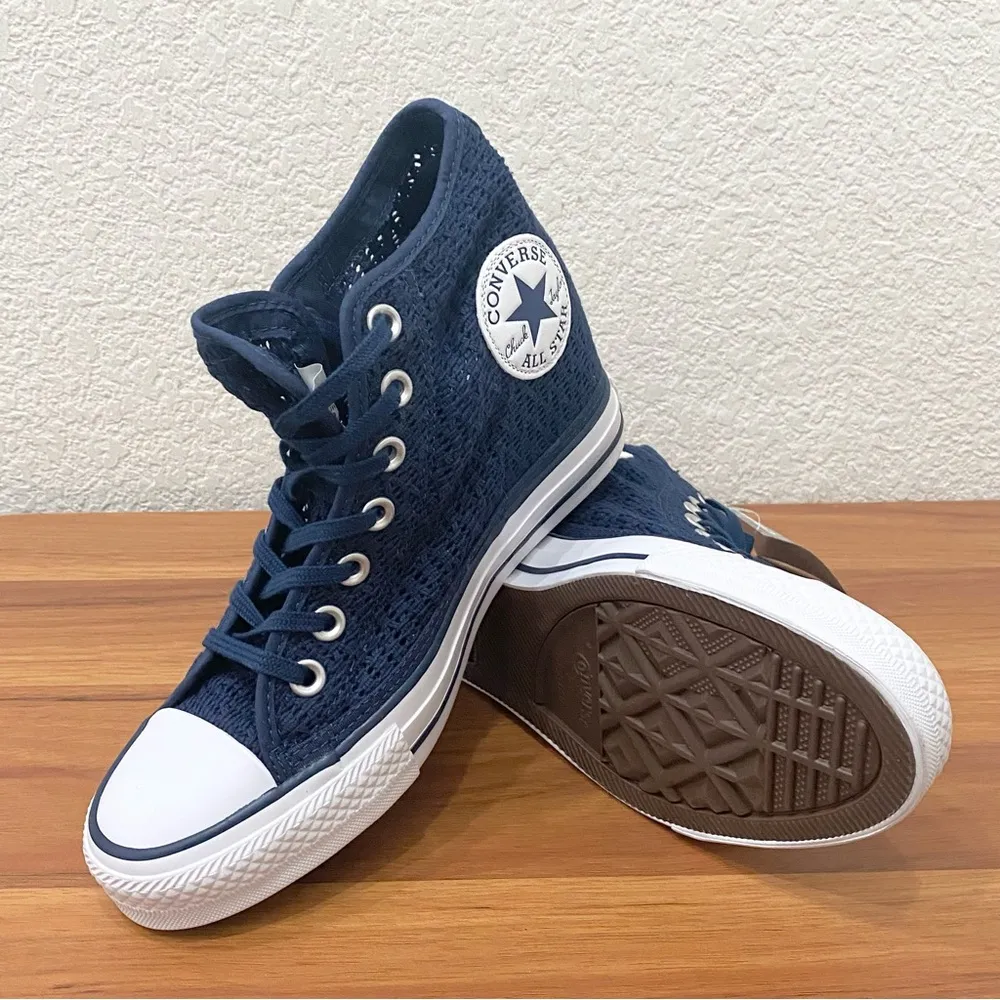 CONVERSE 552696C CTAS Lux Navy Blue Crochet Hidden Wedge Sneakers Size 8 - Image 9