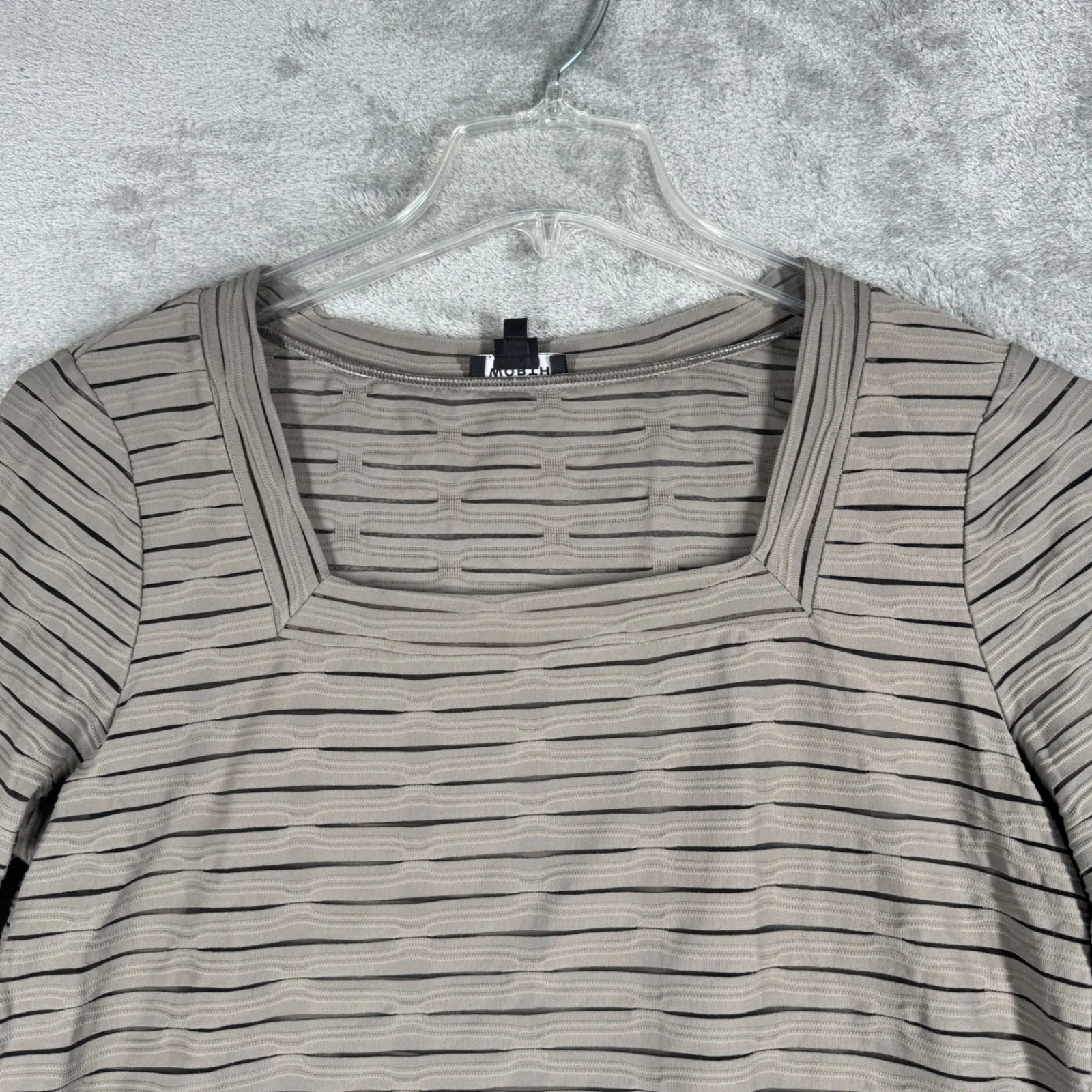Worth New York Womens Large‎ Beige Brown Stripe Textured Square Neck 3/4 Sleeve - Image 4