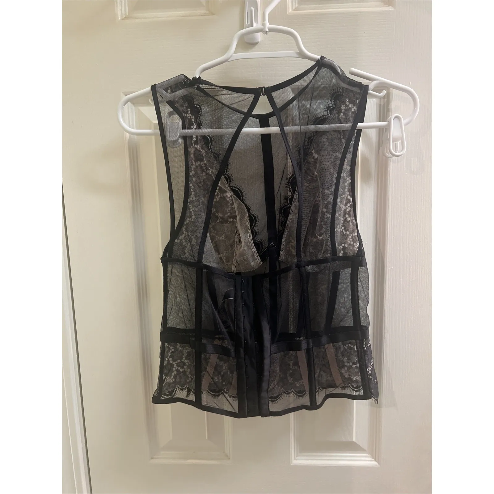 Victoria's Secret Lingerie Top Black‎ Lace Sheer Sz Sm High Neckline Sexy Corset Black - Image 2