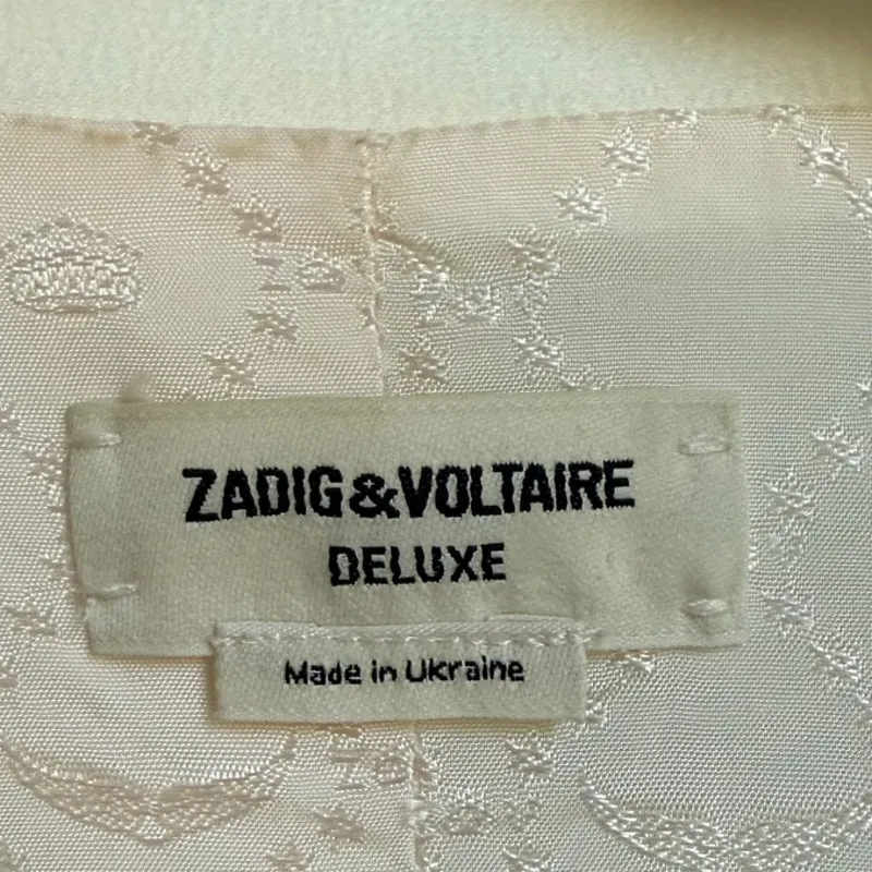 ZADIG & VOLTAIRE Cream‎ VOLLY Crepe Notch Collar Jacket EU 34 US XS Open Front - Image 9