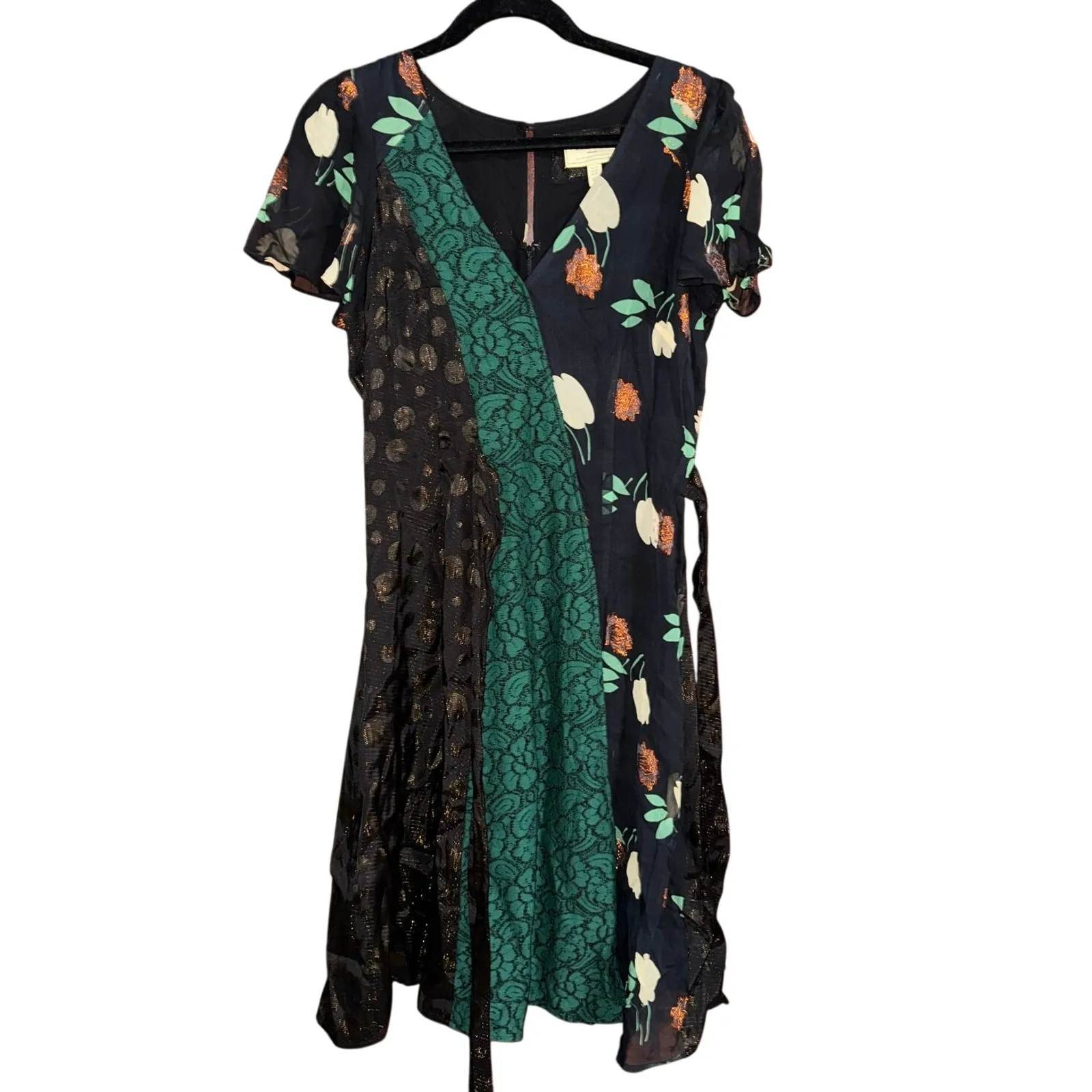 Anthropologie Ciao Bella Dress Moulinette Soeurs Boho Green Black Womens size 10 - Image 9