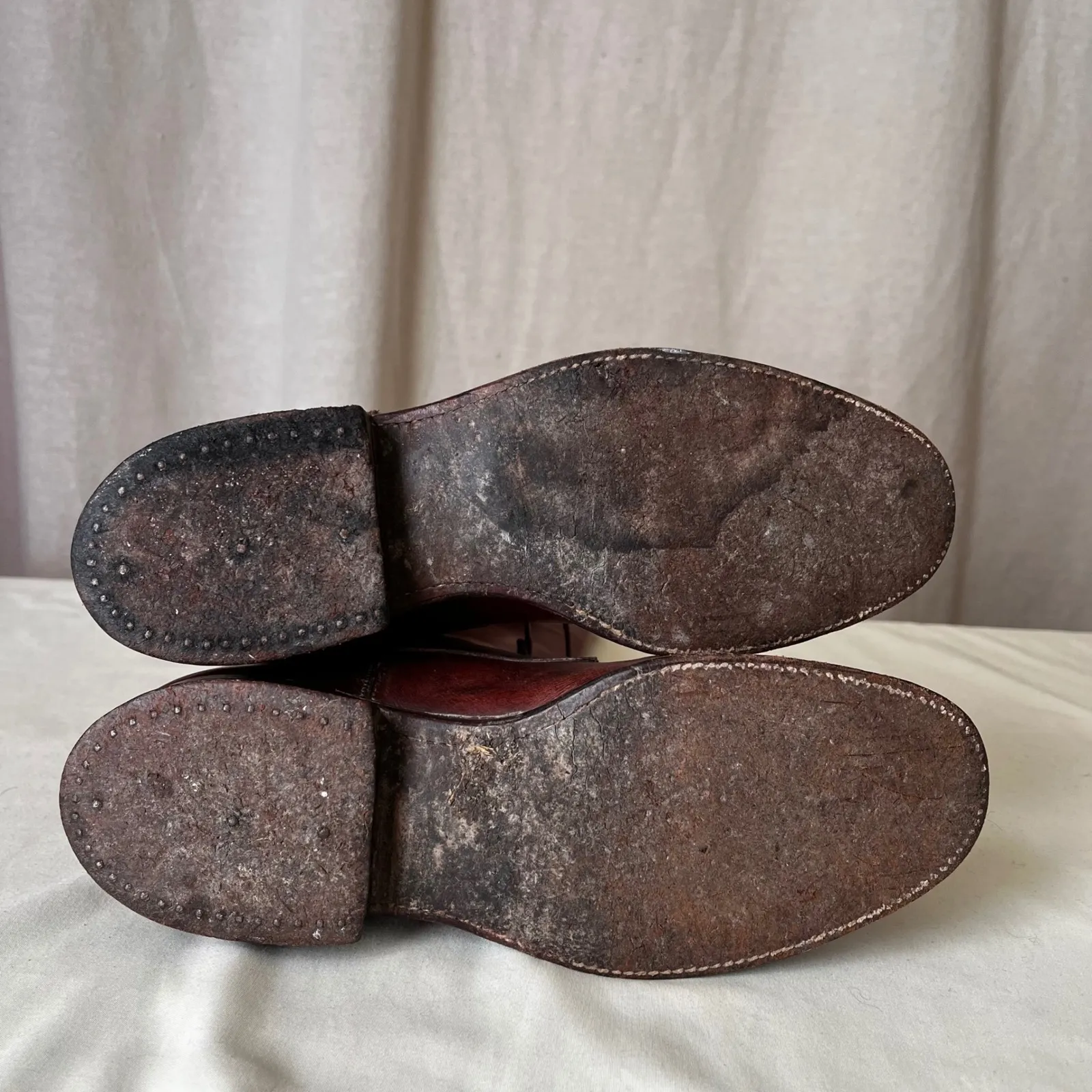 Vintage Burgundy Leather Tall Lace Up Riding Boots Cap Toe Women's 7 Narrow Brown - Image 5