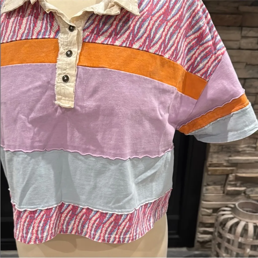 Free People Pastel Striped Short Sleeve Top - Image 6