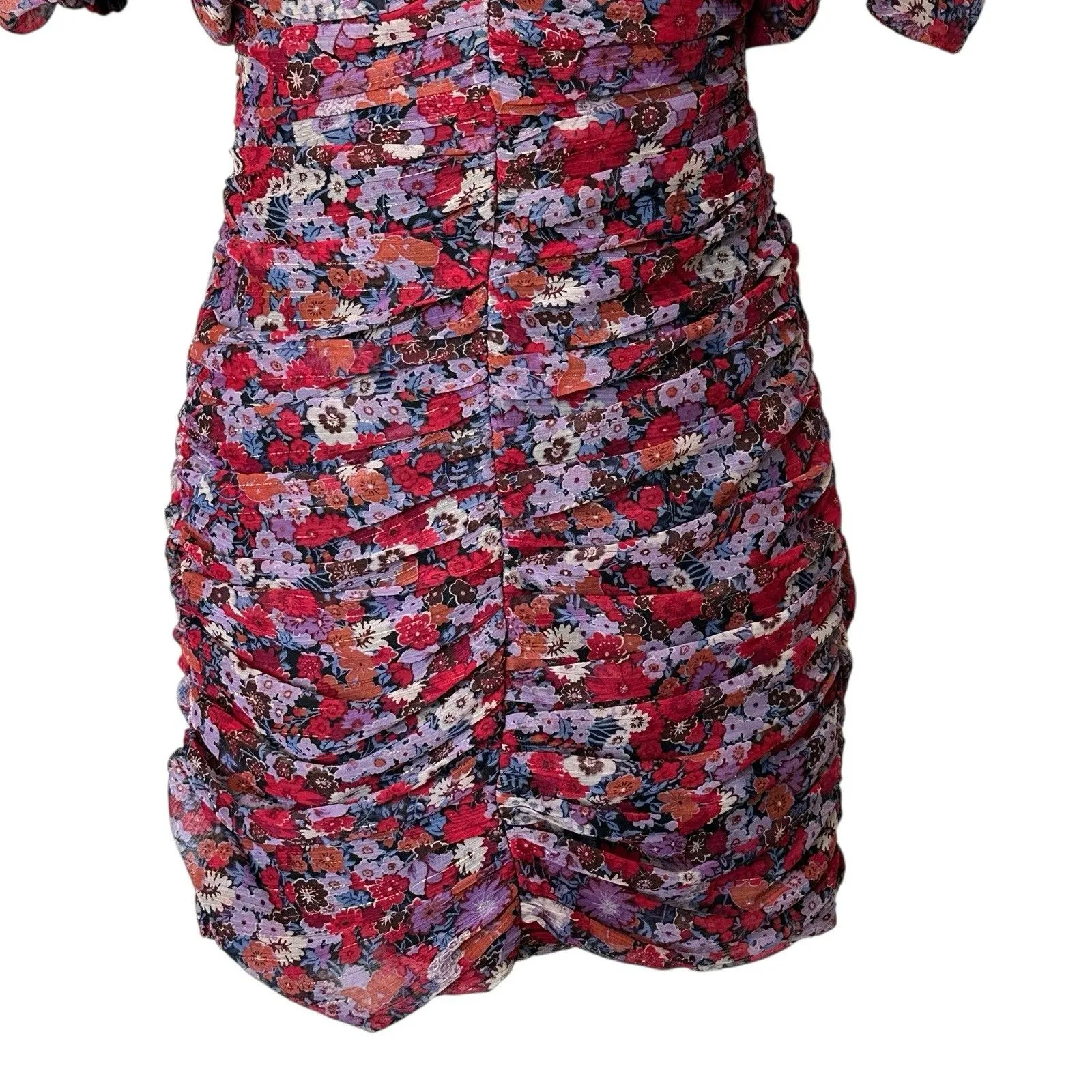 Zara XS Floral Print Puff Sleeve Ruched Draping Mini Dress Blogger Fave - Image 7