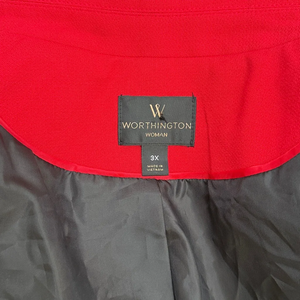 Worthington Blazer Suit Jacket Red Women Lined No Button Front Pockets Size 3X - Image 8