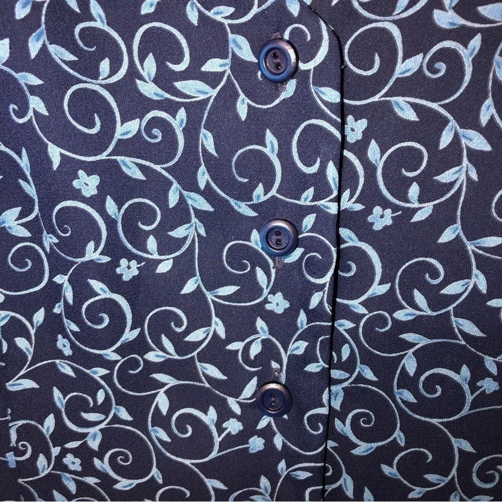 90’s Midi Dress Size 6 Maxi Blue Floral Short Sleeves Button Front David Warren - Image 8