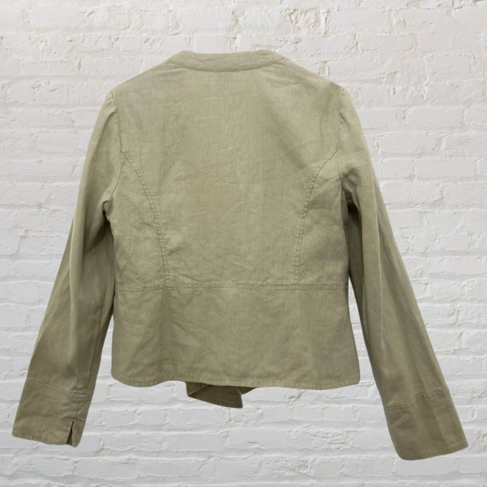 For The Republic 100% Linen Open Front Blazer 12 - Tan Sage - Image 3