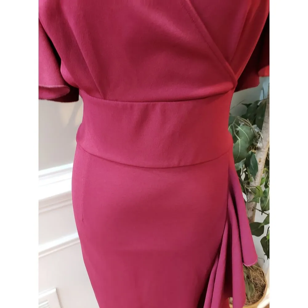 Knitee Wrap Dress Womens 2XL Maroon Lined Stretch Ruffle Trim Back Zip V Neck Red Size XXL - Image 4