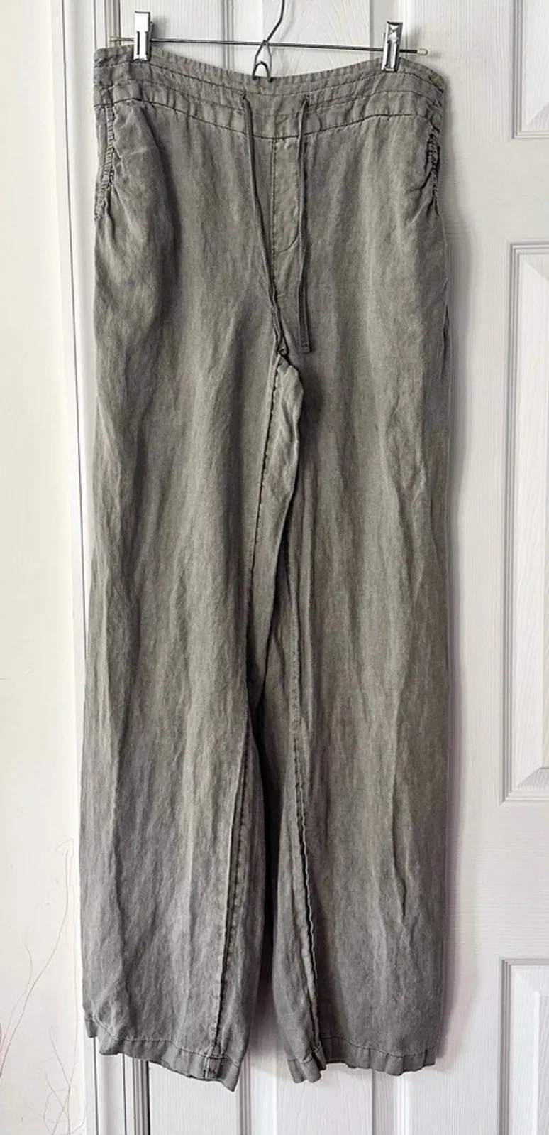 Artisan NY Linen Grey Wide Leg Drawstring Casual Beach Coastal Pants Medium - Image 1