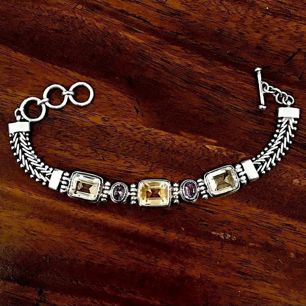 Bali Sterling Amethyst, Citrine, Quartz Bracelet - Image 15