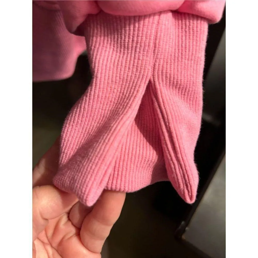 NEW Oversized Sweatshirt Crew Neck Slit Slouchy Pullover S Pink - Image 3