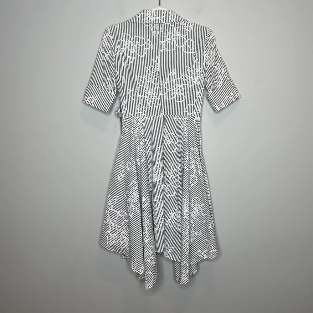 NWT Eva Franco Loretta Wrap Dress Hibiscus Stripe Gray Size 2 - Image 10