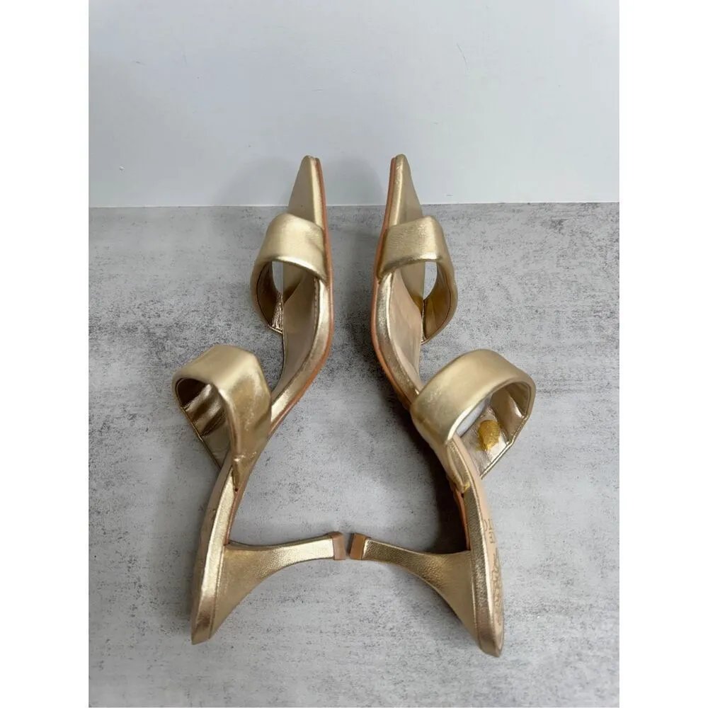 Vince Camuto Size 7.5 Gold Leather Square Toe Two Strap Slide Sandal - Image 8