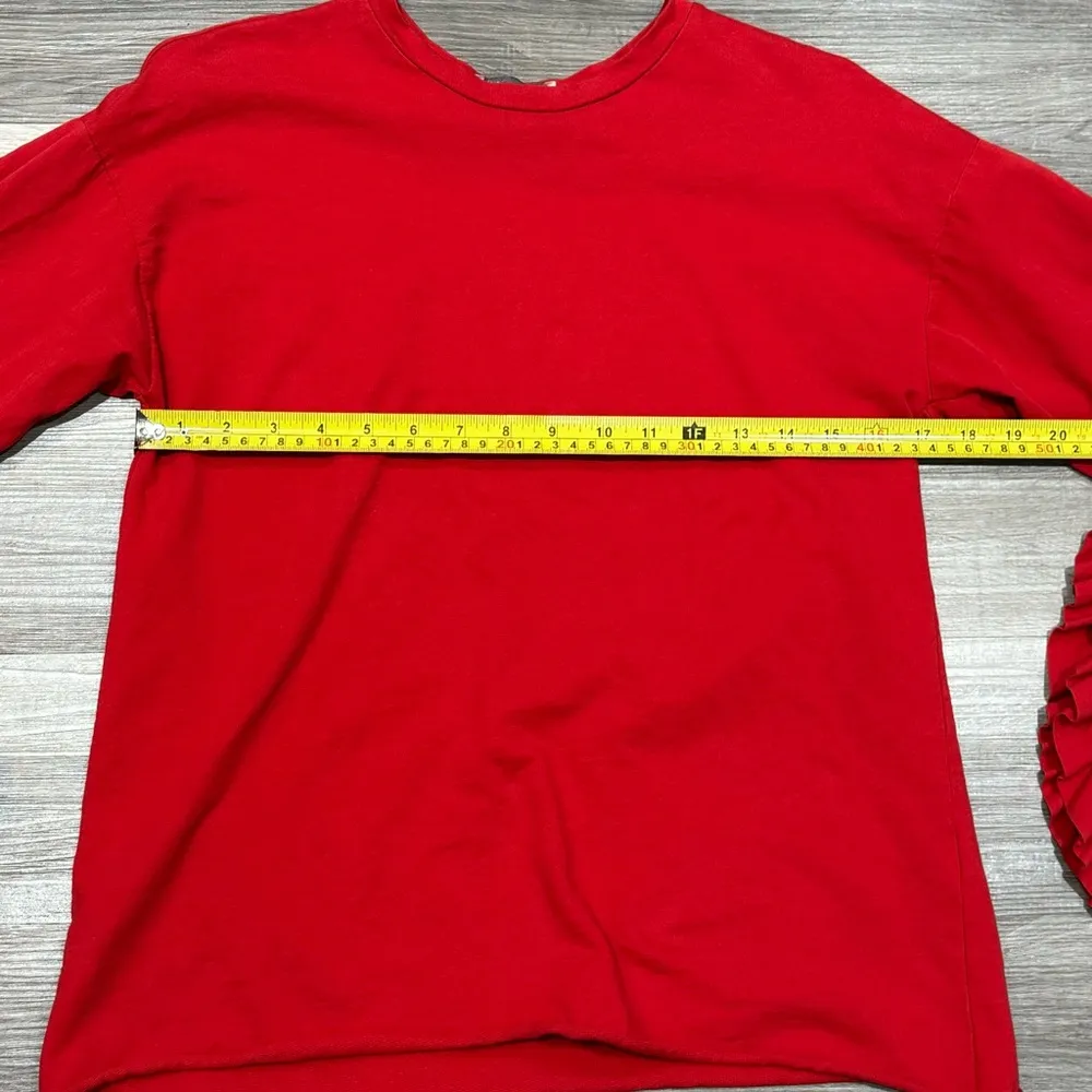 Zara Red Long Ruffle Sleeve T-Shirt Sz small - Image 5