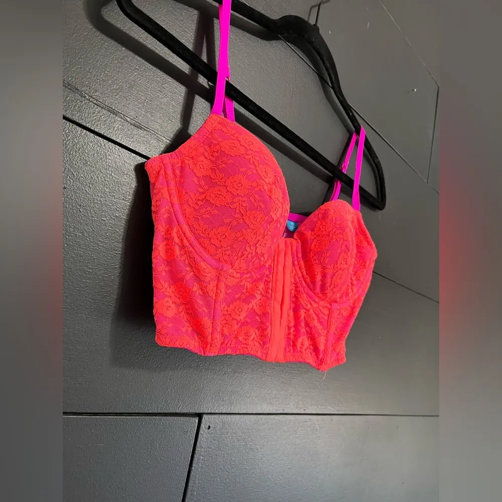 L’AMOUR Bold Lace Corset Crop Tank Top Women’s Sz M NWOT Pink Size M - Image 2