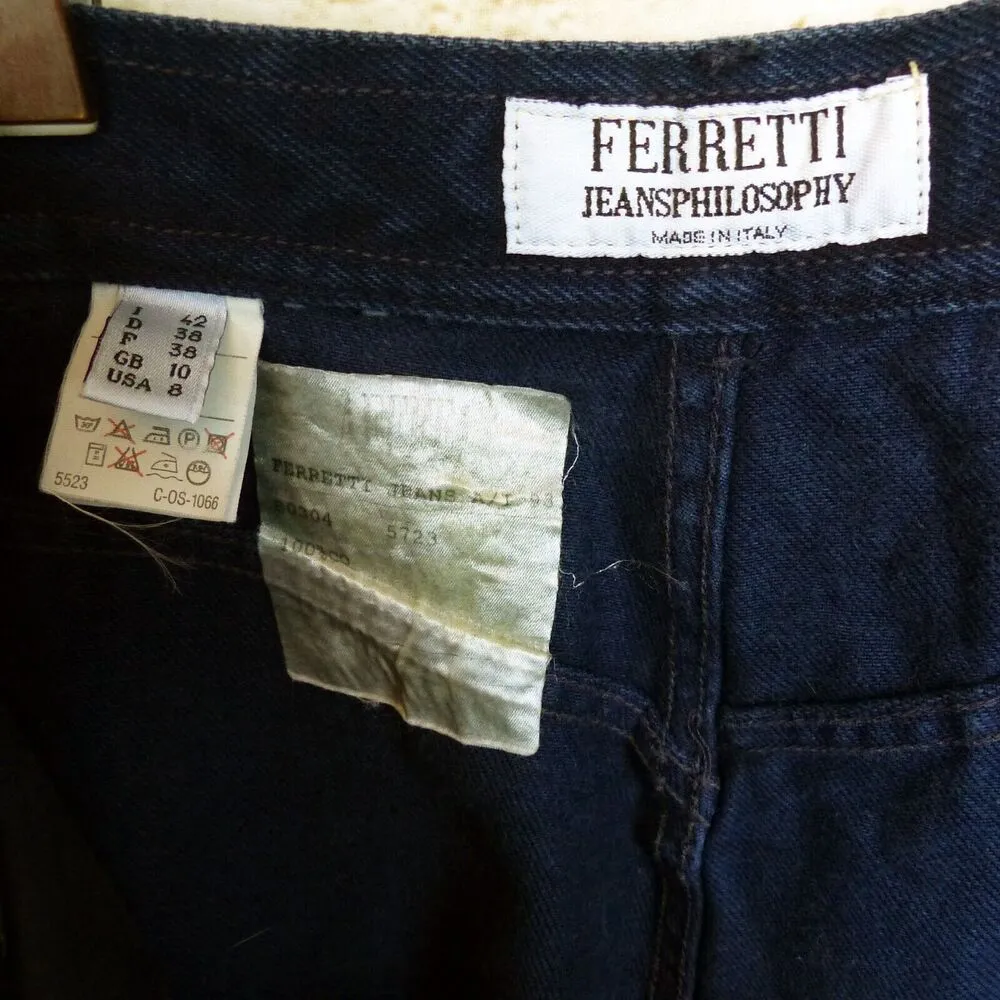 VTG 90s Alberta Ferretti Jean Philosophy Women 8US Denim Flare Button Legs Italy Blue Size 8 - Image 8