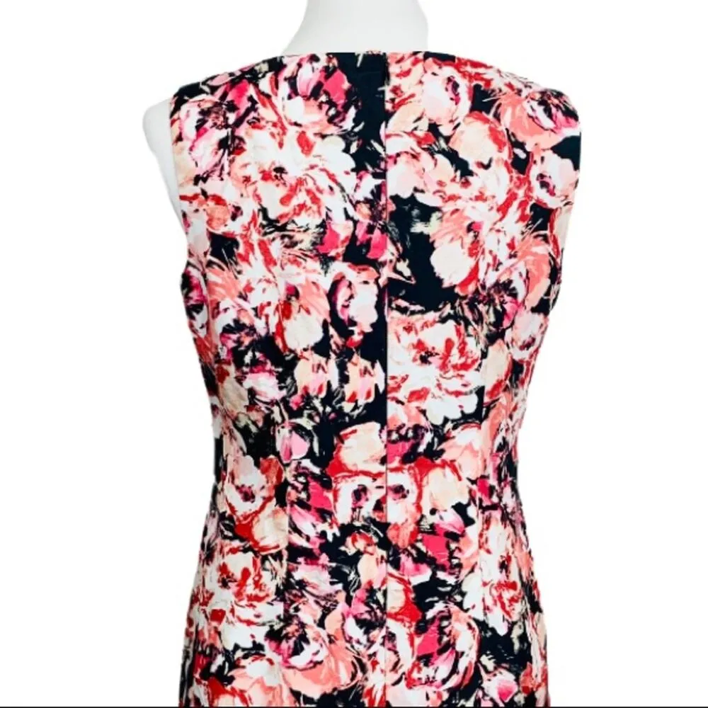 Jones Studio Dress Black Pink Floral Sheath Sleeveless Crew Neck Women's Size 4 - Image 8