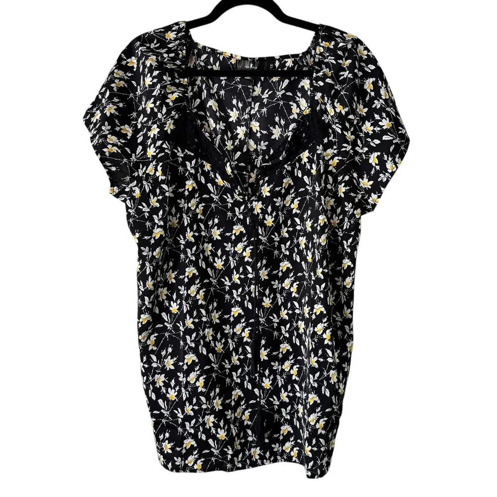 Agnes Orinda Floral Shirt Lace Trim Tassel Accents Black 1X - Image 7