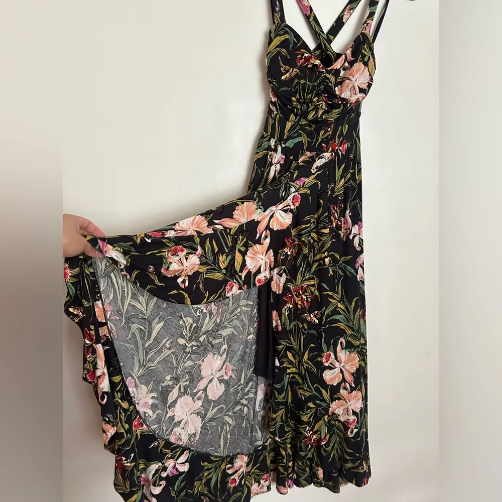 Anthropologie Maeve Gabriela Ruffled Asymmetrical Maxi Midnight Floral. - Image 4
