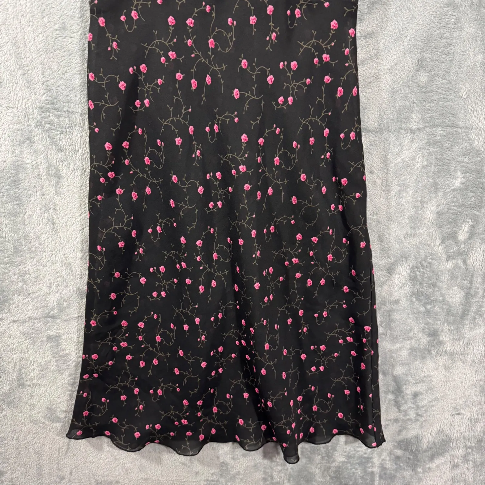 Vintage Windsor Black Floral Print Lace Trim Flutter Sleeve Midi Dress Size S - Image 4