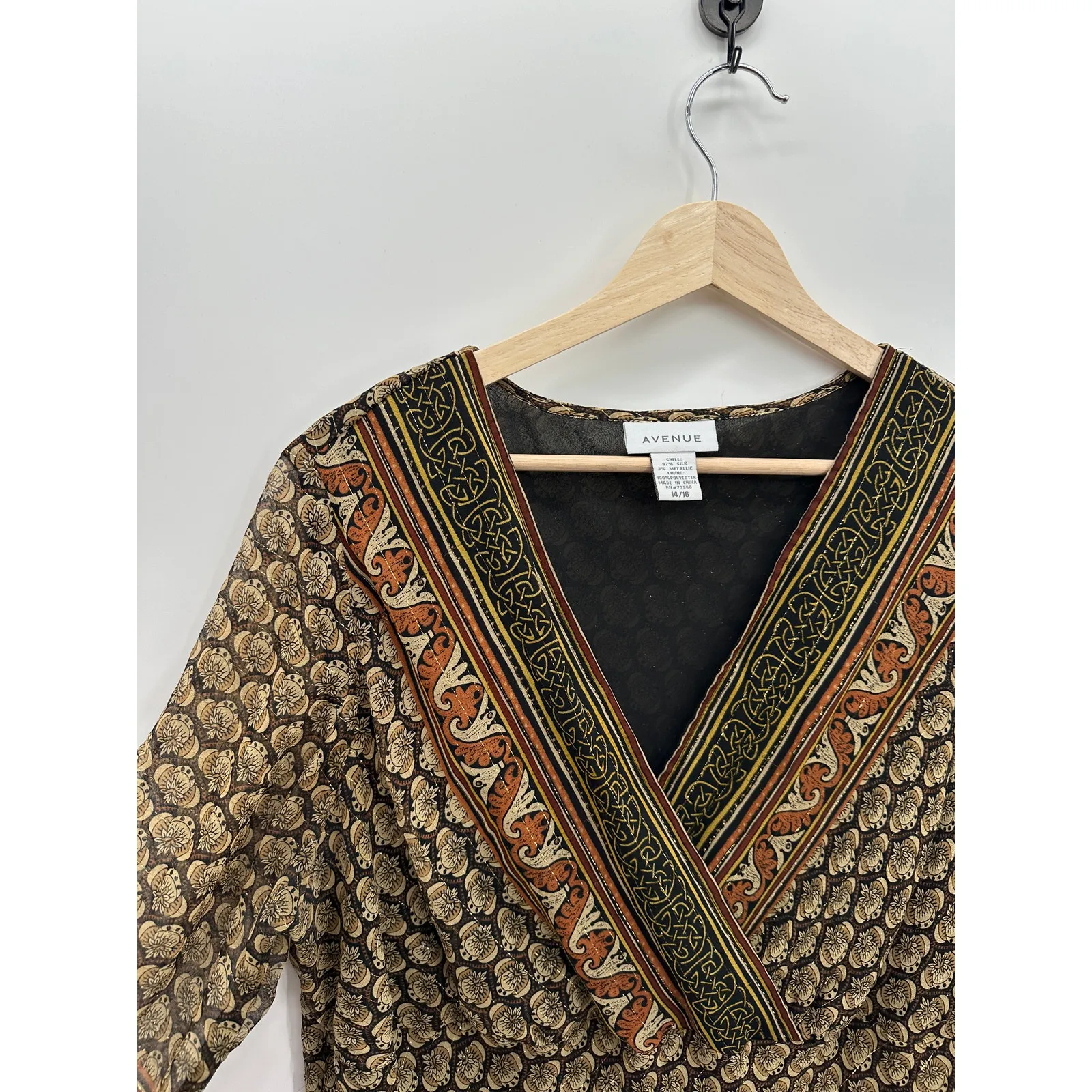 Avenue Blouse Women Large 14/16 Gold Black Witchy Goth Whimsigoth Top Fall Flowy - Image 4