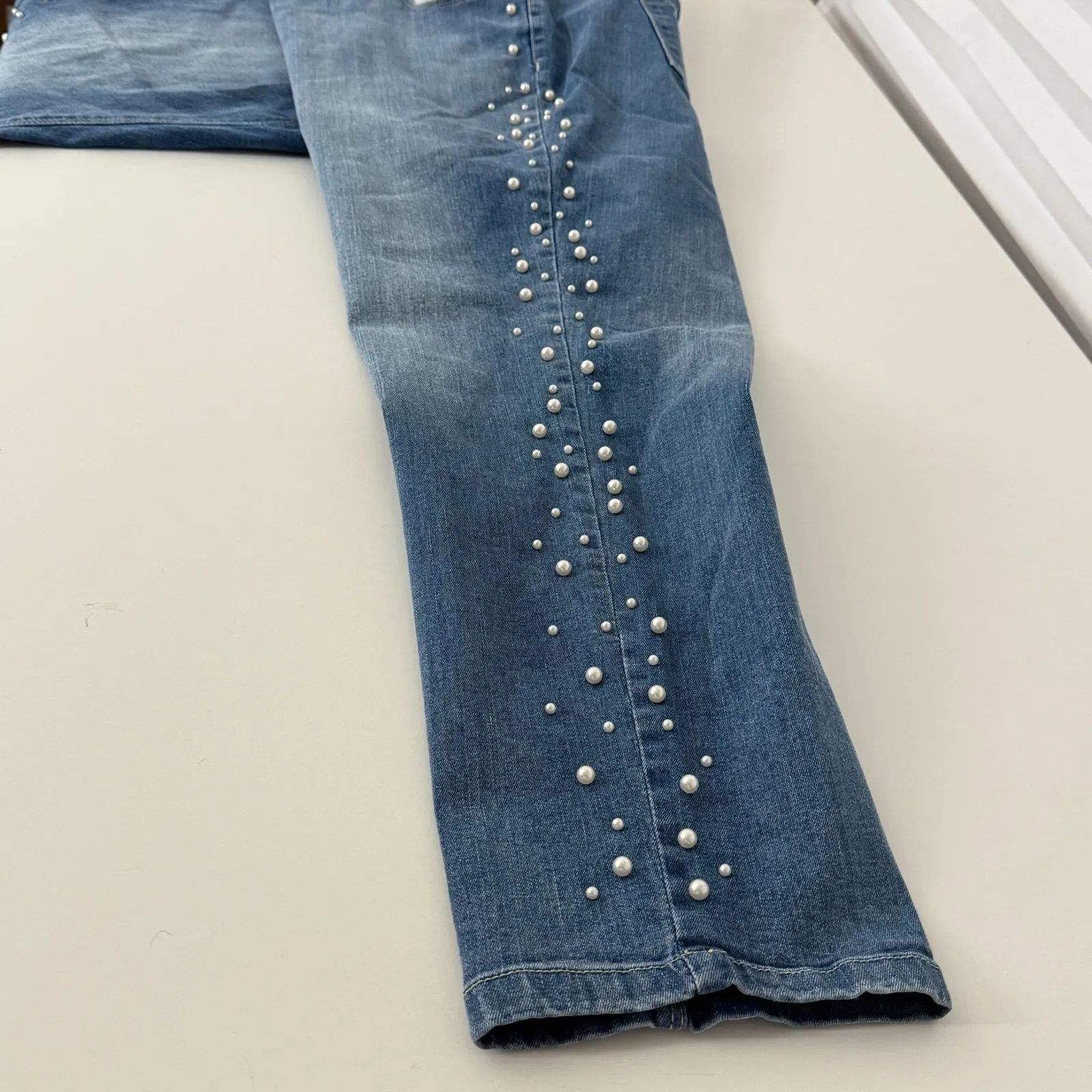 Anthology Sadie Slim Pearl Embellished Sz 24 Womens Denim Jeans Decorative Y2K‎ Blue - Image 6