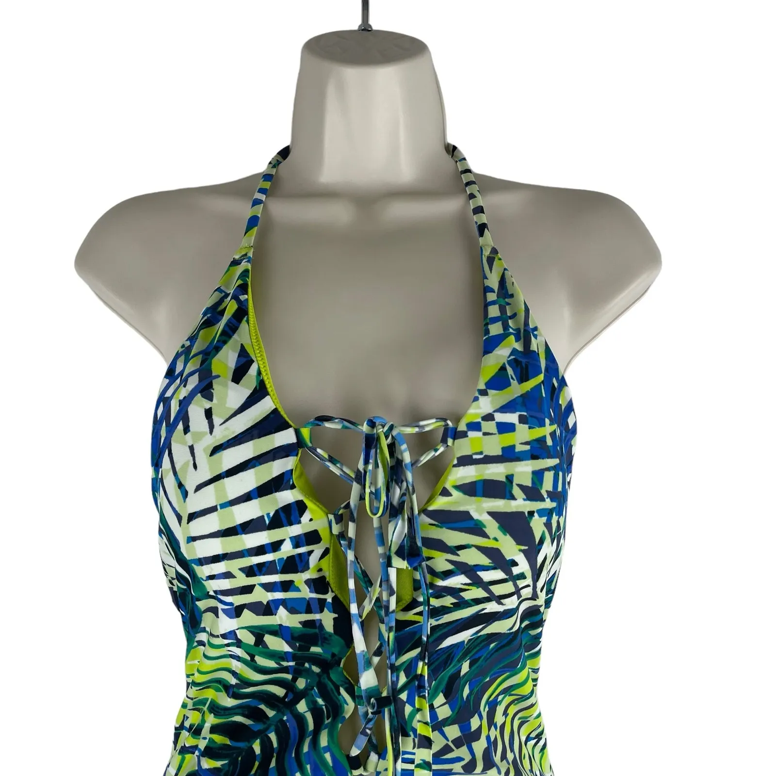 Aerie Tropical Leaf Print Plunge V Neck Lace Up One Piece Swimsuit Size S - Image 3