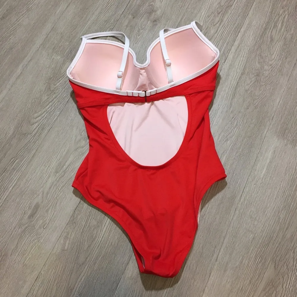 NWOT Shade Shore Cabana Red White Push Up Swimsuit 36D One Piece Underwire Wired - Image 6