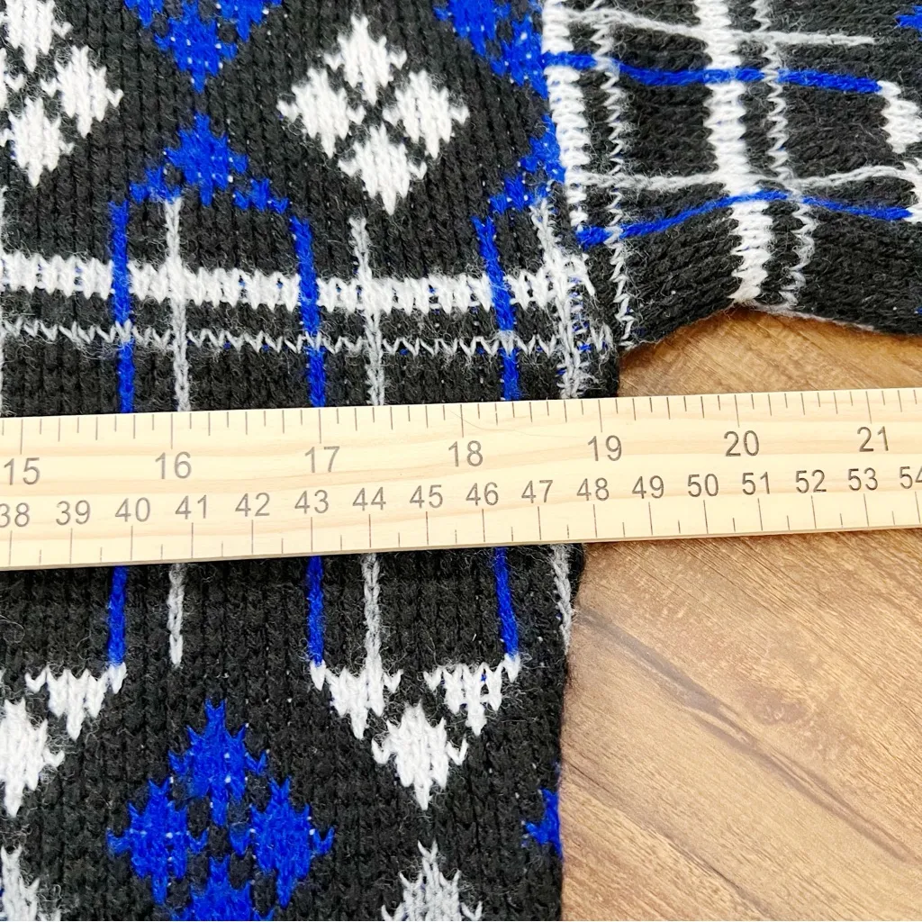 Vintage Argyle Plaid Knit Sweater Pullover Unisex Retro 90s S Blue - Image 7