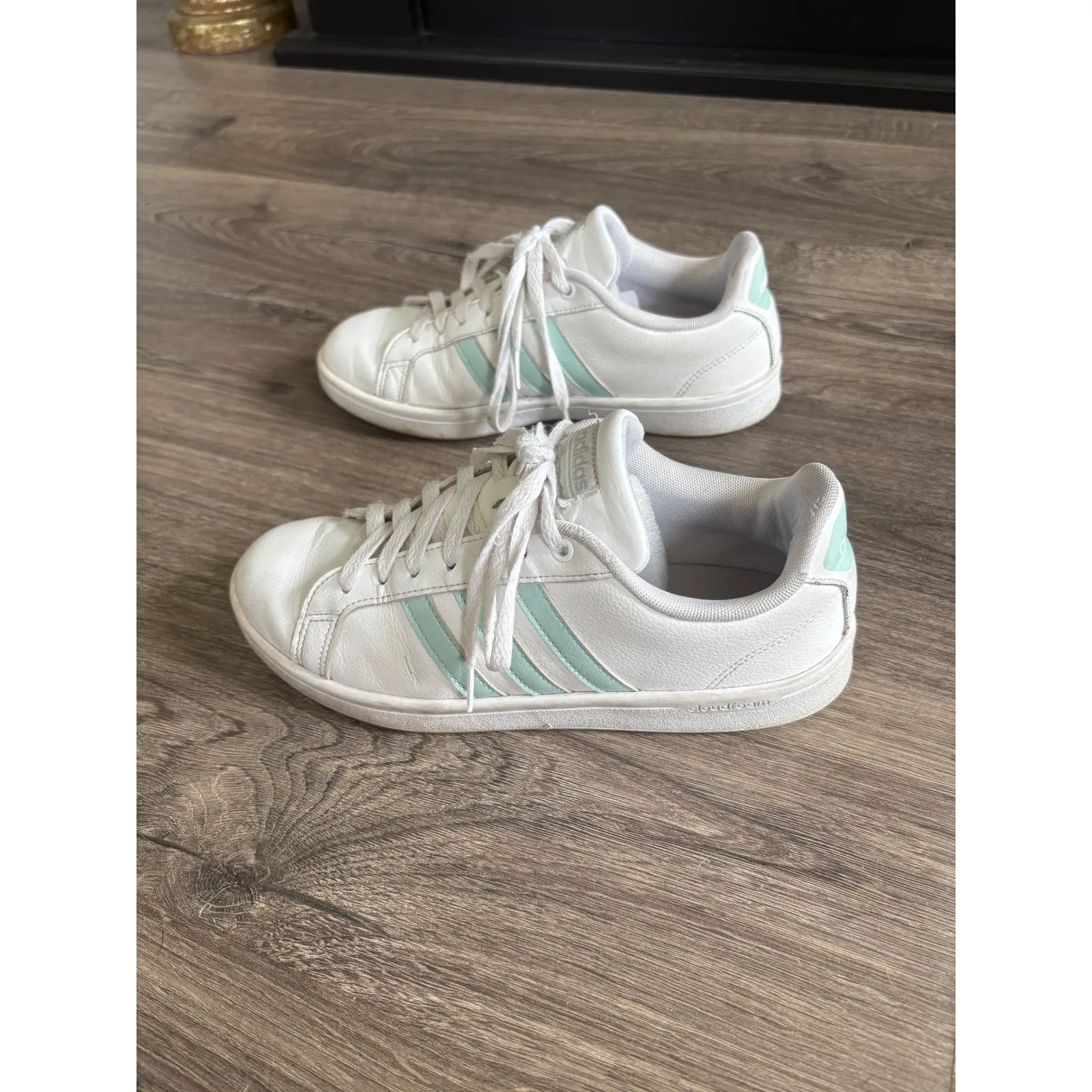 Adidas Grand Court Cloudfoam White Mint Green Stripe Sneakers Shoes women's‎ 8 - Image 4