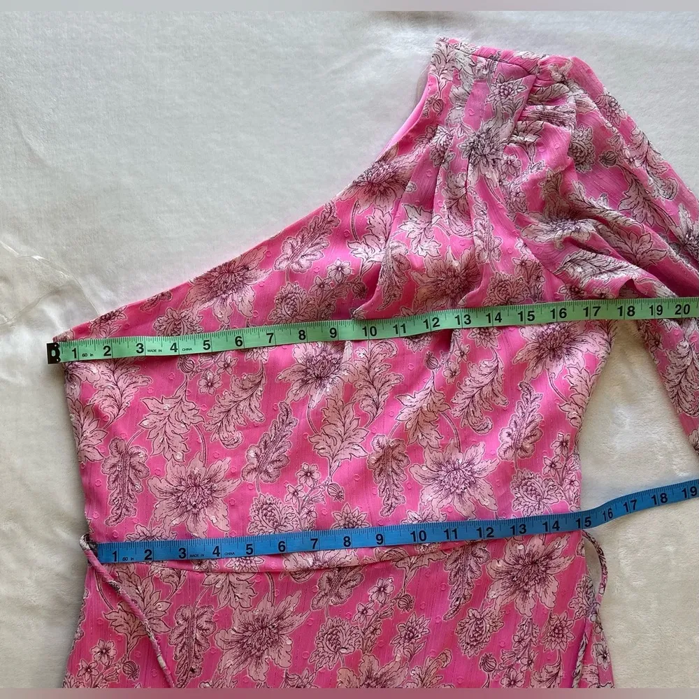 Taylor Pink One Shoulder Puff Sleeve Sundress Size 6 - Image 5