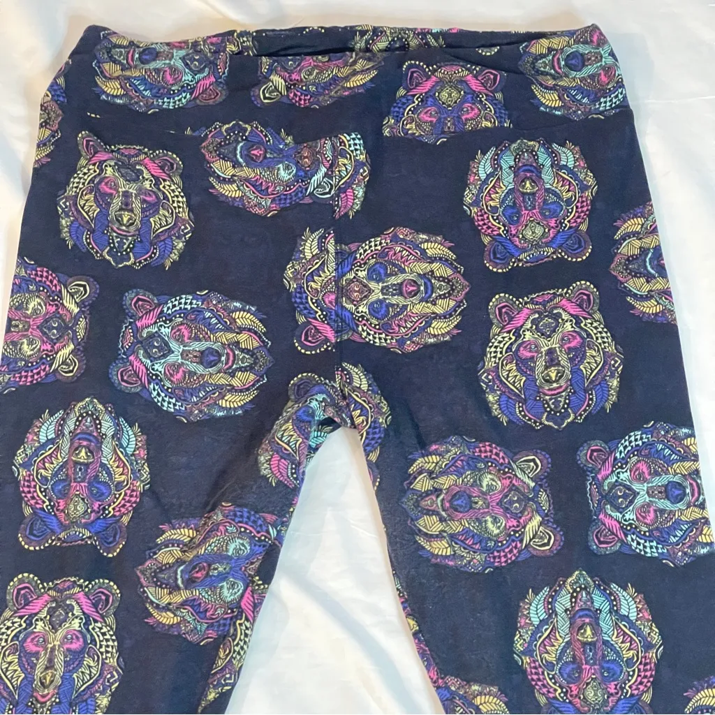 3/$15 LULA ROE Black Multicolor Boho Bear Leggings, TC - Image 4