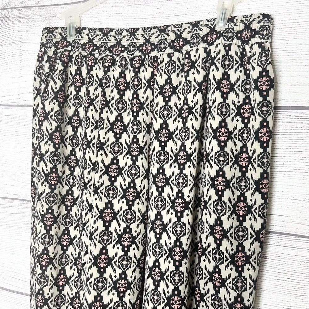 Bohemian Black Cream & Pink Lightweight Comfy Tapered Ankle Casual Pants Size XL - Image 3