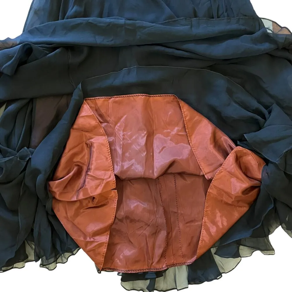 Vintage  Original Silk Chiffon Draped Navy Blue Midi Party Dress - Image 7