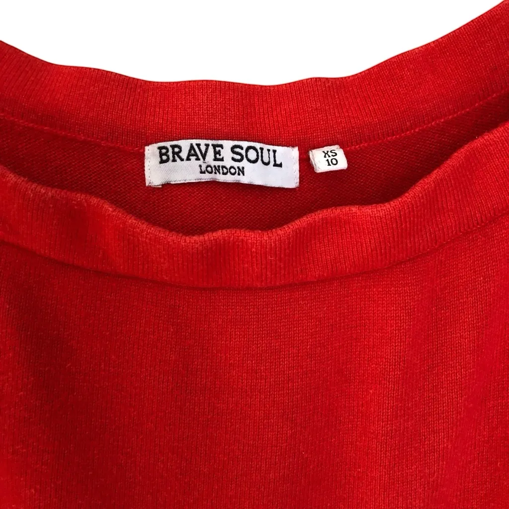 ASOS Red Bardot Flute Sleeve Sweater Brave Soul London XS Cute Top Jumper Trendy - Image 5