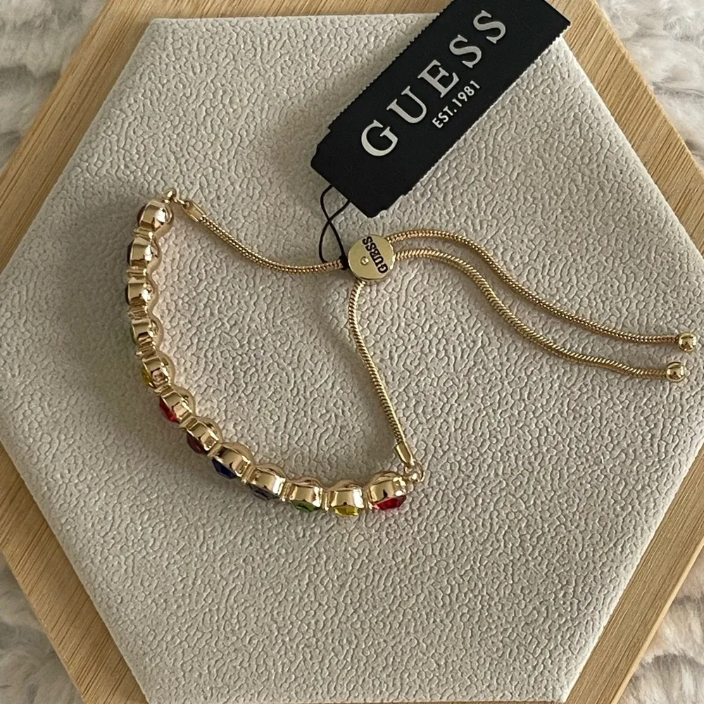 Guess Gold-Tone Rainbow Crystal Slider Bracelet - Image 3