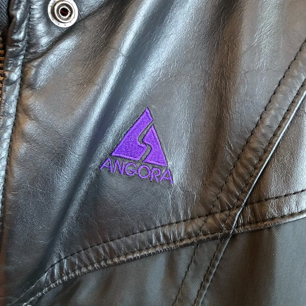 ANGORA Canada Vintage Women's Black Leather Ski Belted Jacket Medium Micro Loft - Image 2